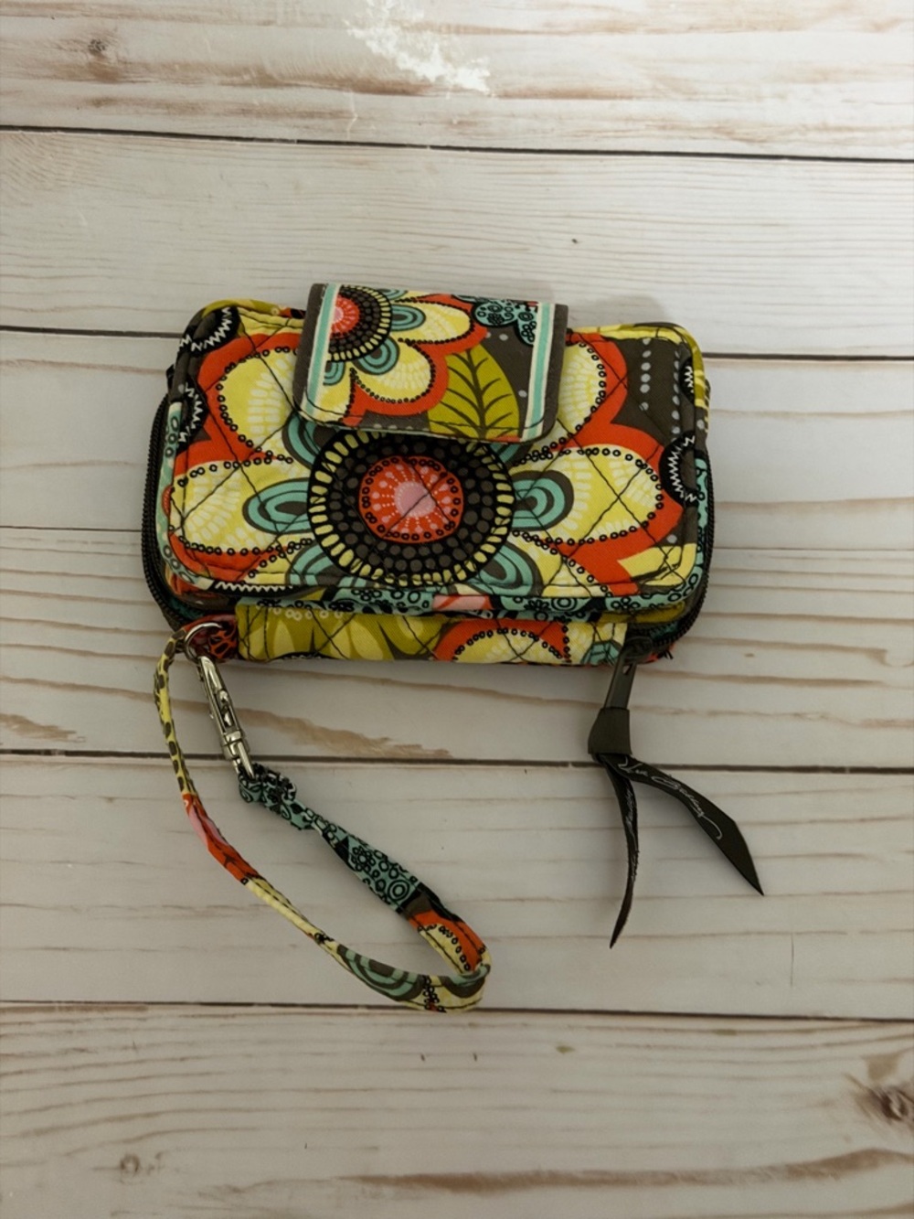 Vera Bradley Flower Shower All in One Carry it All Wristlet Wallet Brown